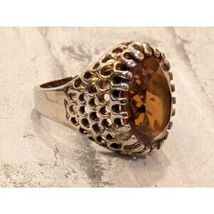 Uncas Manufacturing Co. 14KT HGE Ring with Brown Stone